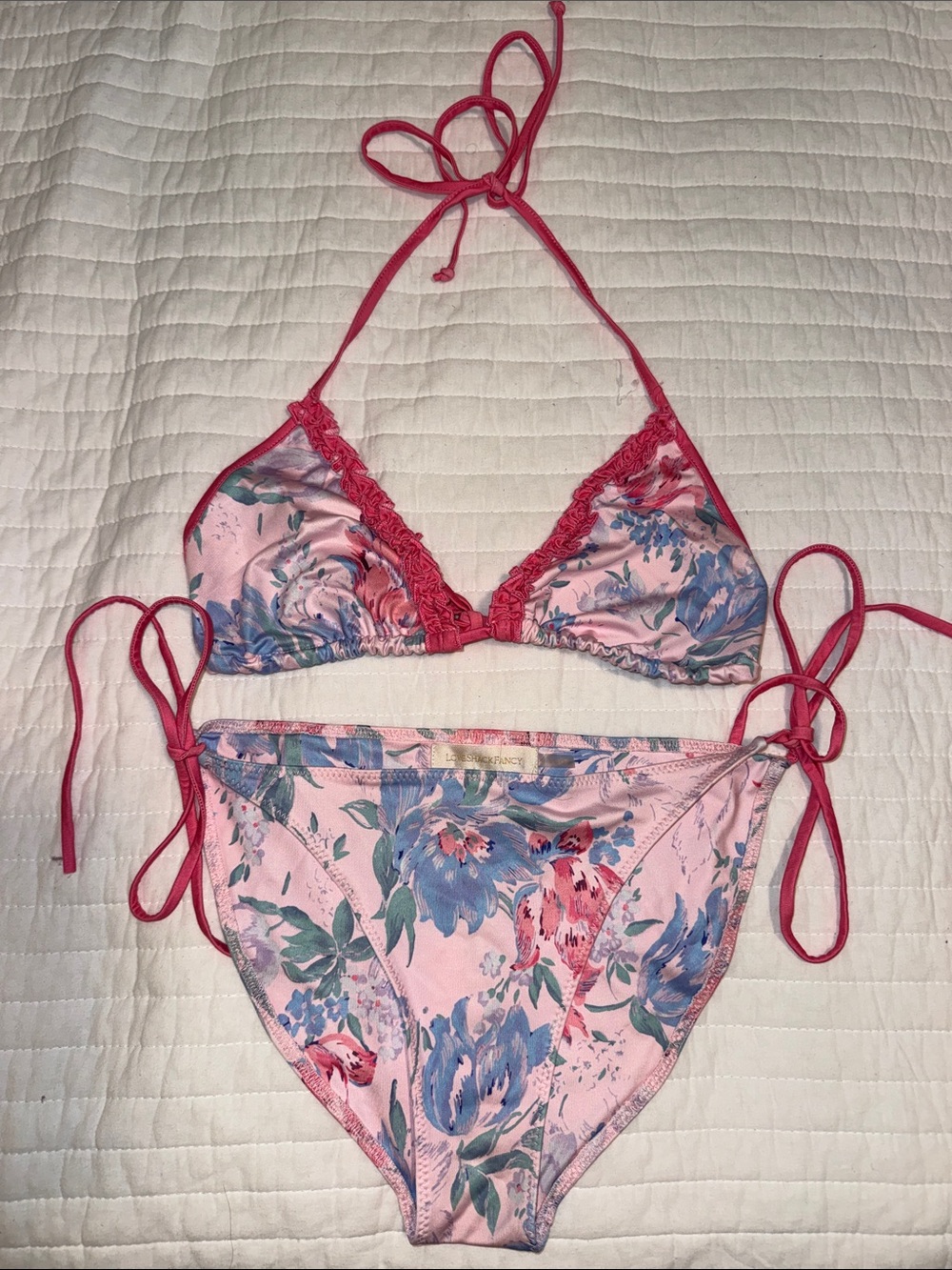 EUC LoveShakeFancy Ruffle Pink and Periwinkle Bikini Set Size M